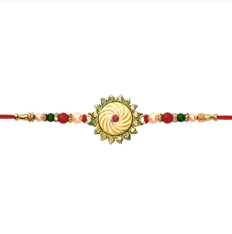 Round Shape Rakhi with Stone & Bead Work – Traditional Designer Rakhi for Brother