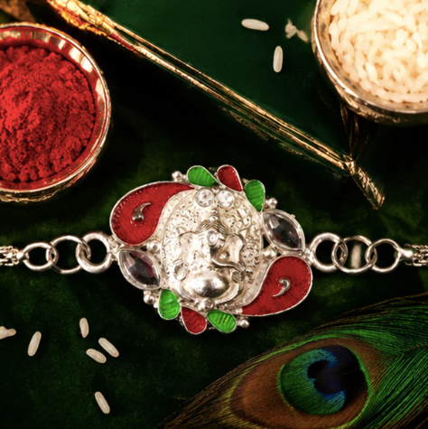 Ganesha Rakhi with Elegant Silver Finish – Premium Designer Rakhi for Brother