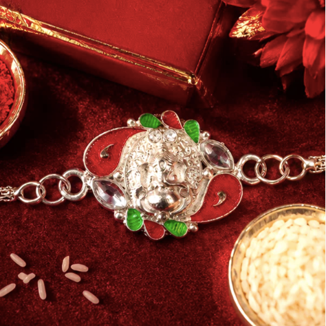Ganesha Rakhi with Elegant Silver Finish – Premium Designer Rakhi for Brother