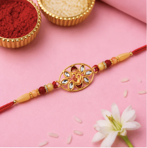 Om Kundan Rakhi with Pearl Beads – Premium Designer Rakhi for Brother