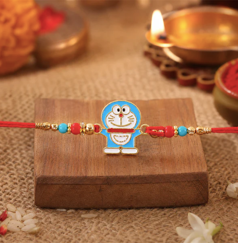 Blue Character Beaded Rakhi – Cute Designer Rakhi with Colourful Beads for Brother